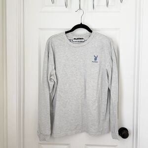 Women Playboy By PacSun Long Sleeve Embroidered Logo Shirt in Gray Size Medium